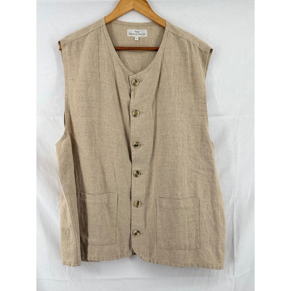 Marks & Spencer St Michael Linen Blend Button Front Vest Beige XL T28 0224F/8227